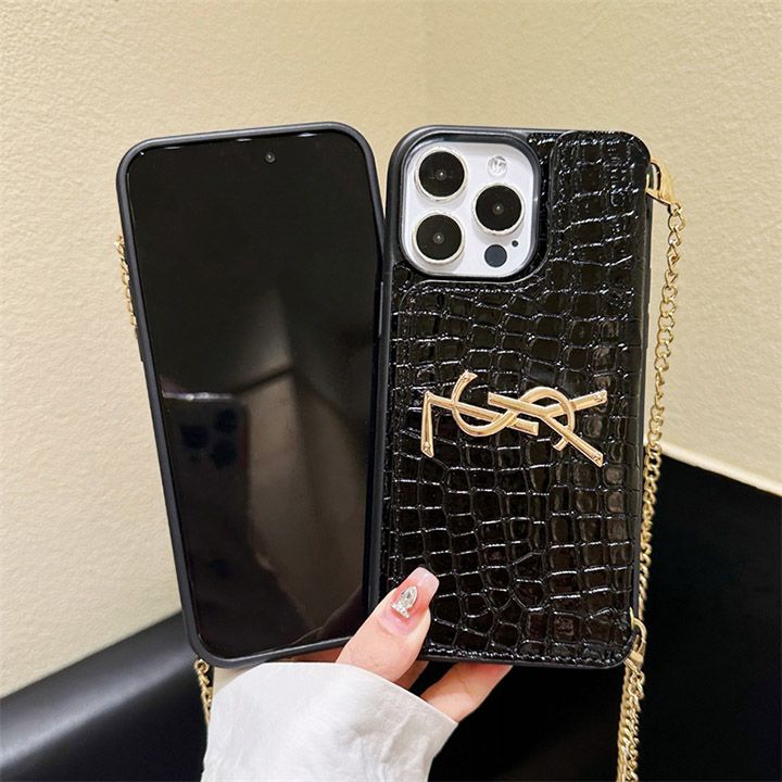 アイホン 14 ケース メタルロゴ ysl